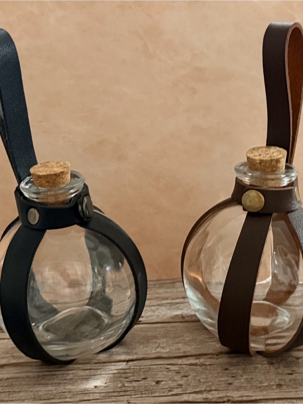 Glass Potion Bottle w Leather Strap Holder & Belt Strap Cosplay Medieval